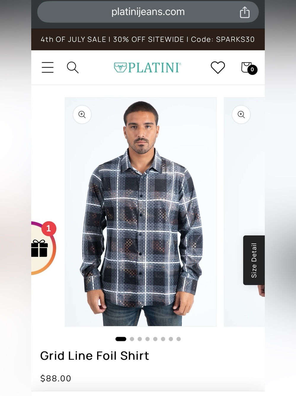Platini Grid Line Foil Button-Down Shirt in Black & Gray